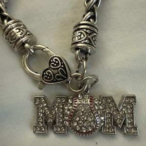 Baseball Mom Heart Charm Fashion Silver Tone Bracelet